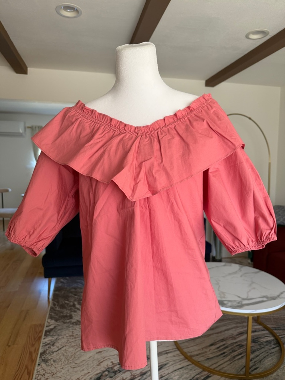 Listicle Coral Off-Shoulder Ruffle Blouse